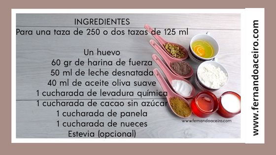 Ingredientes del mug cake