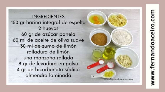 Ingredientes de las madalenas integrales de manzana