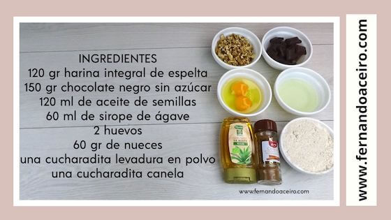 Ingredientes del brownie integral con nueces.