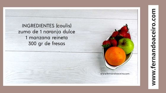 Ingredientes para hacer el coulis de fresa para el tiramisú saludable de fresa.