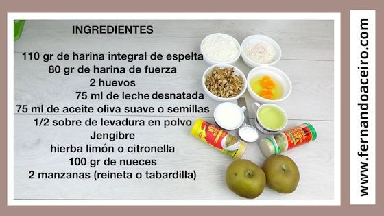 ingredientes del pan de manzana con nueces.