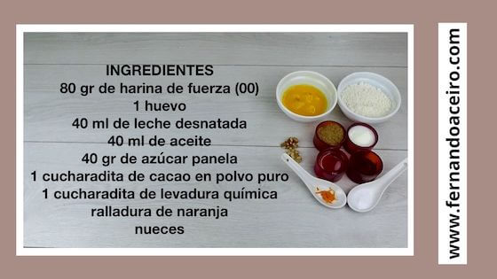 Ingredientes del mug cake de chocolate saludable